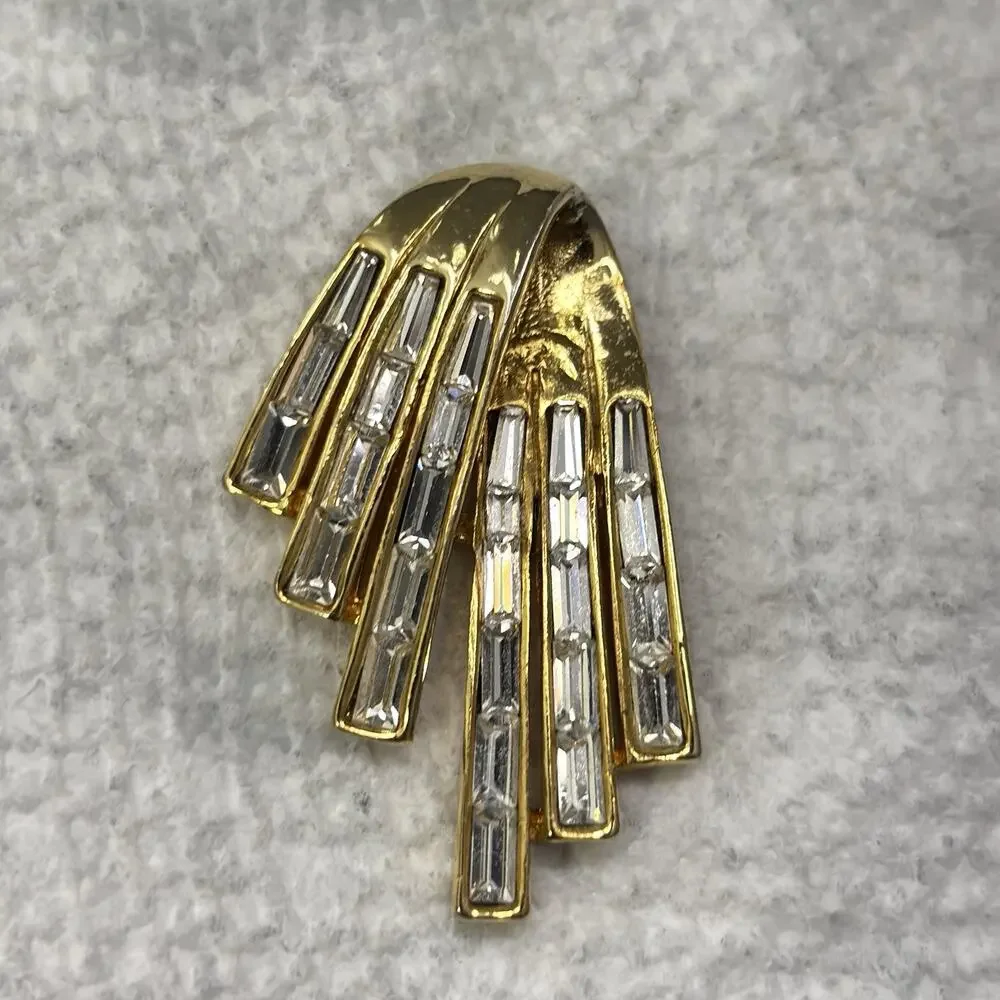 Vintage Gold Tone Rhinestone Pendant Slide Art Deco Style Channel Set 1.5